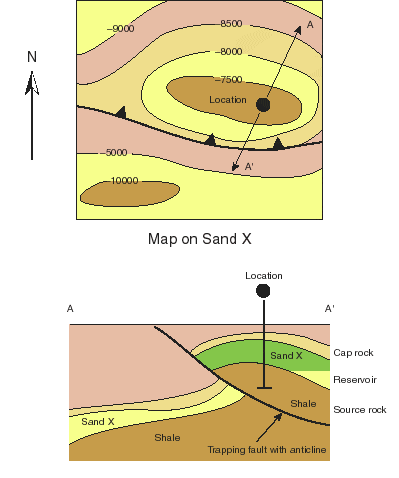 Structure map and cross section of a prospect.