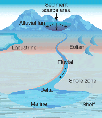 Schematic diagram of depositional environments